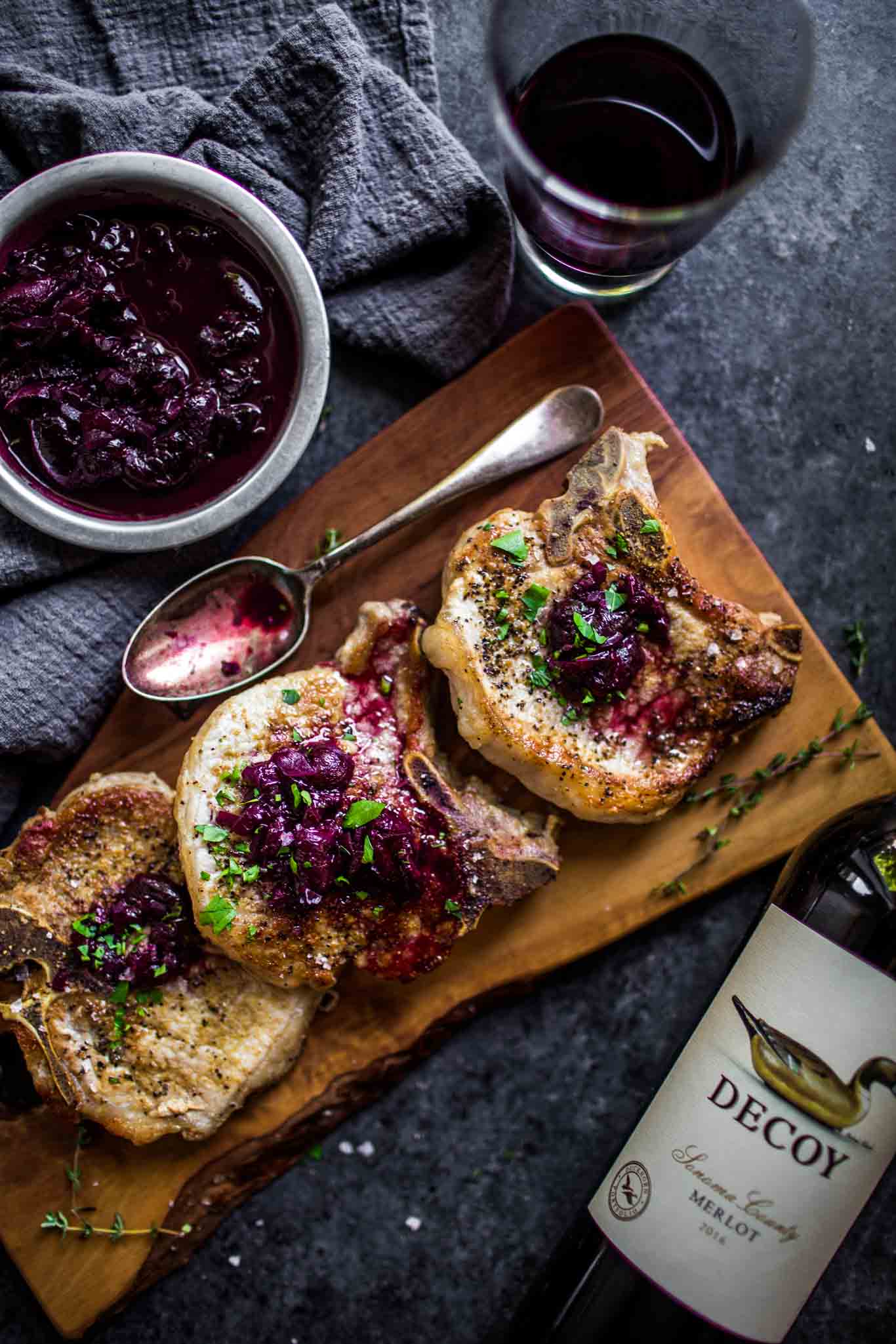 Pork Chops with Cherry Sauce Platings + Pairings