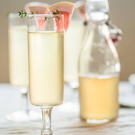 Side view of grapefruit cocktails.