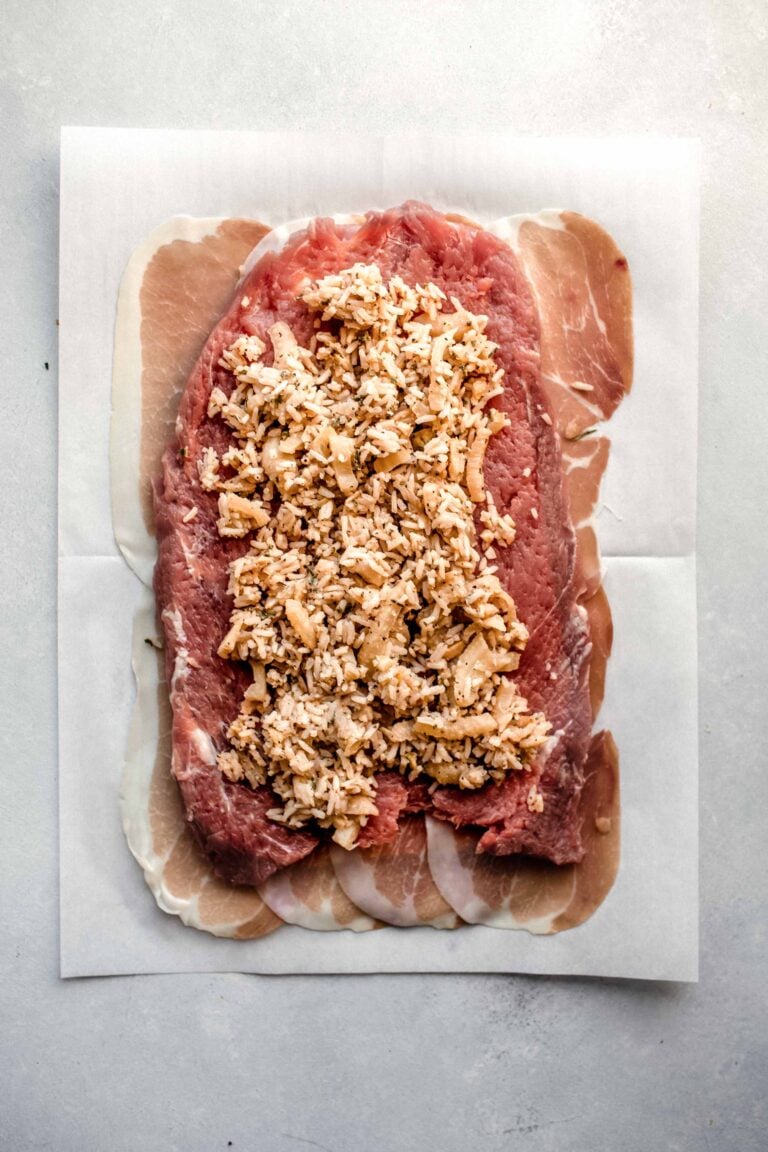 Prosciutto Wrapped Pork Tenderloin (With Fennel & Rice Stuffing)