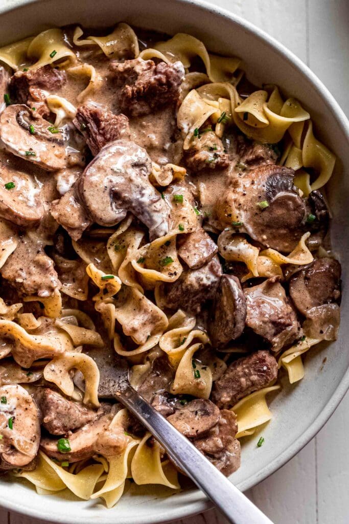 Noodles in a mushroom gravy. 