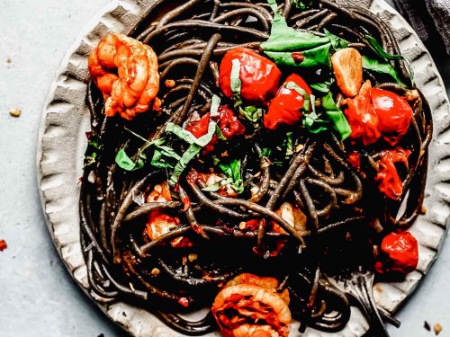 Squid Ink Pasta With Shrimp Cherry Tomatoes Video Platings Pairings