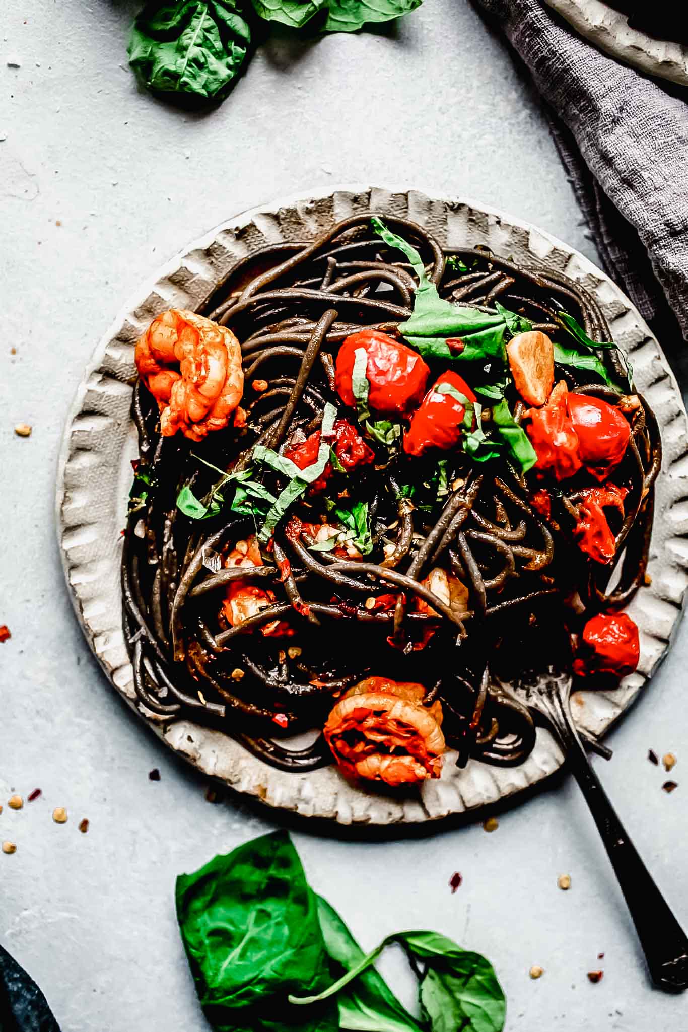 SQUID INK PASTA WITH LOBSTER & MUSSELS IN WHITE WINE 