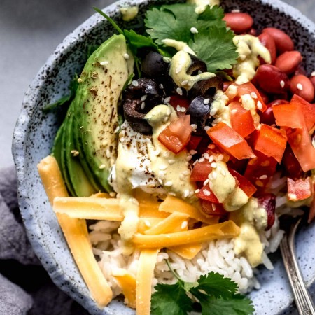 Overhead close up of Yumm bowl.