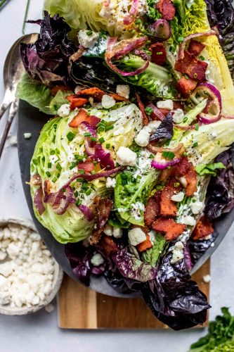 Overhead close up of healthy wedge salad.