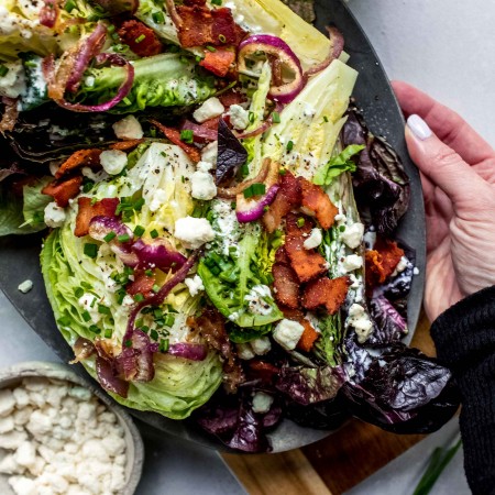 Close up of platter of healthy wedge salad.