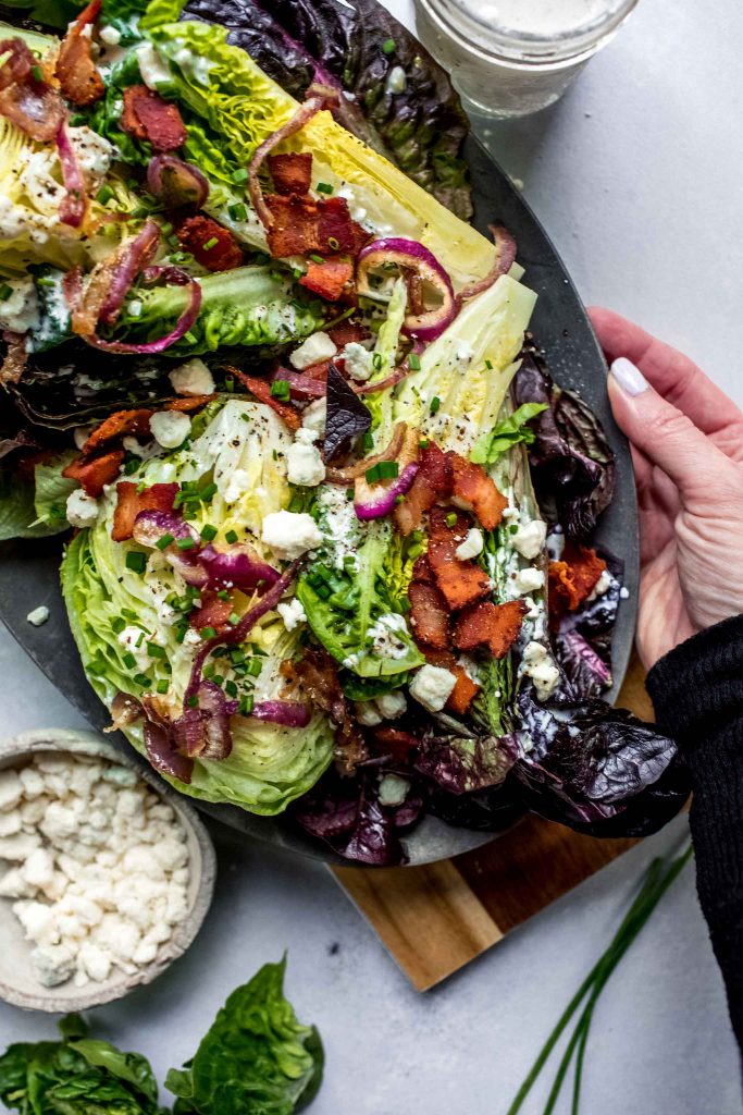 Close up of platter of healthy wedge salad.