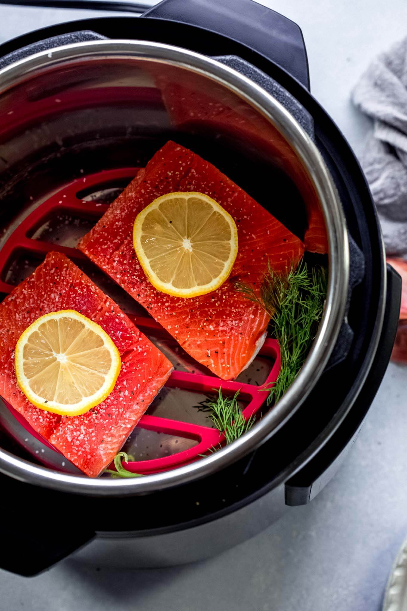 Uncooked salmon in instant pot. 