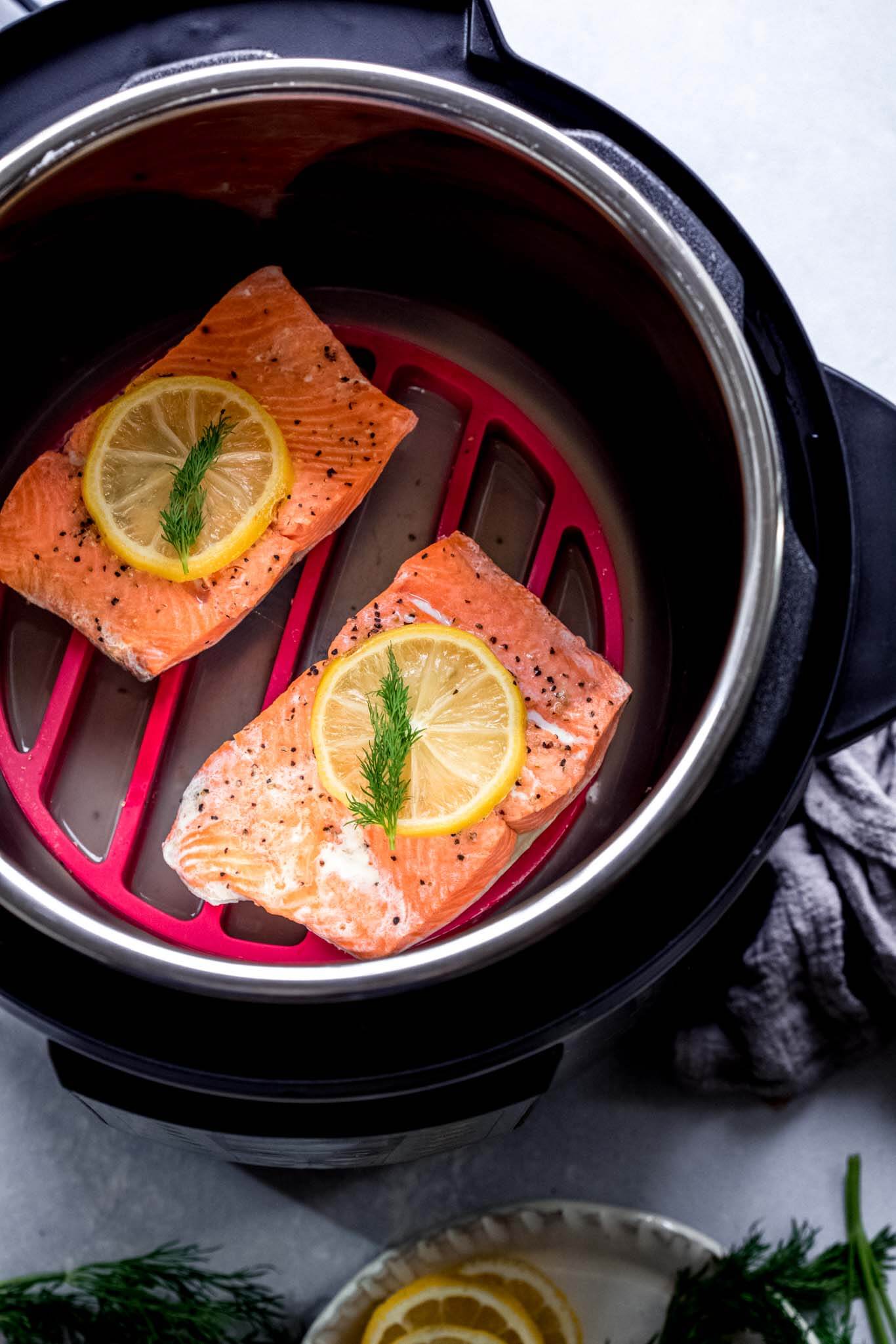 Salmon in pressure cooker.