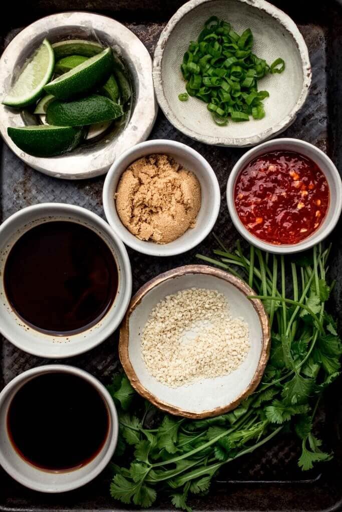 Ingredients for vietnamese chicken wings on tray. 