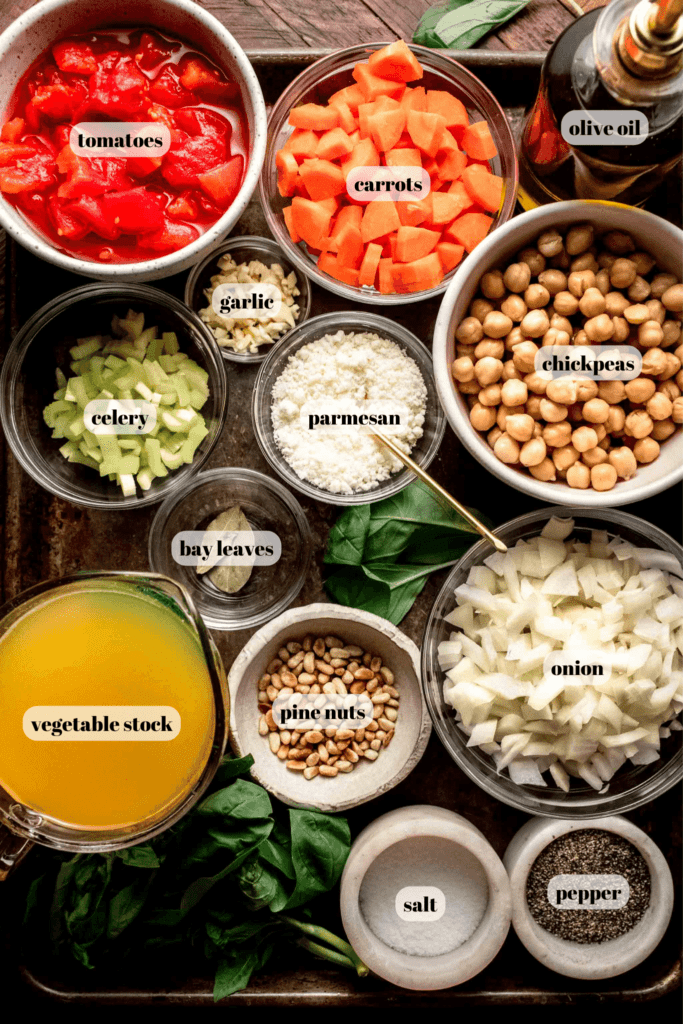 INGREDIENTS FOR INSTANT POT BEAN SOUP LABELED ON COUNTER. 