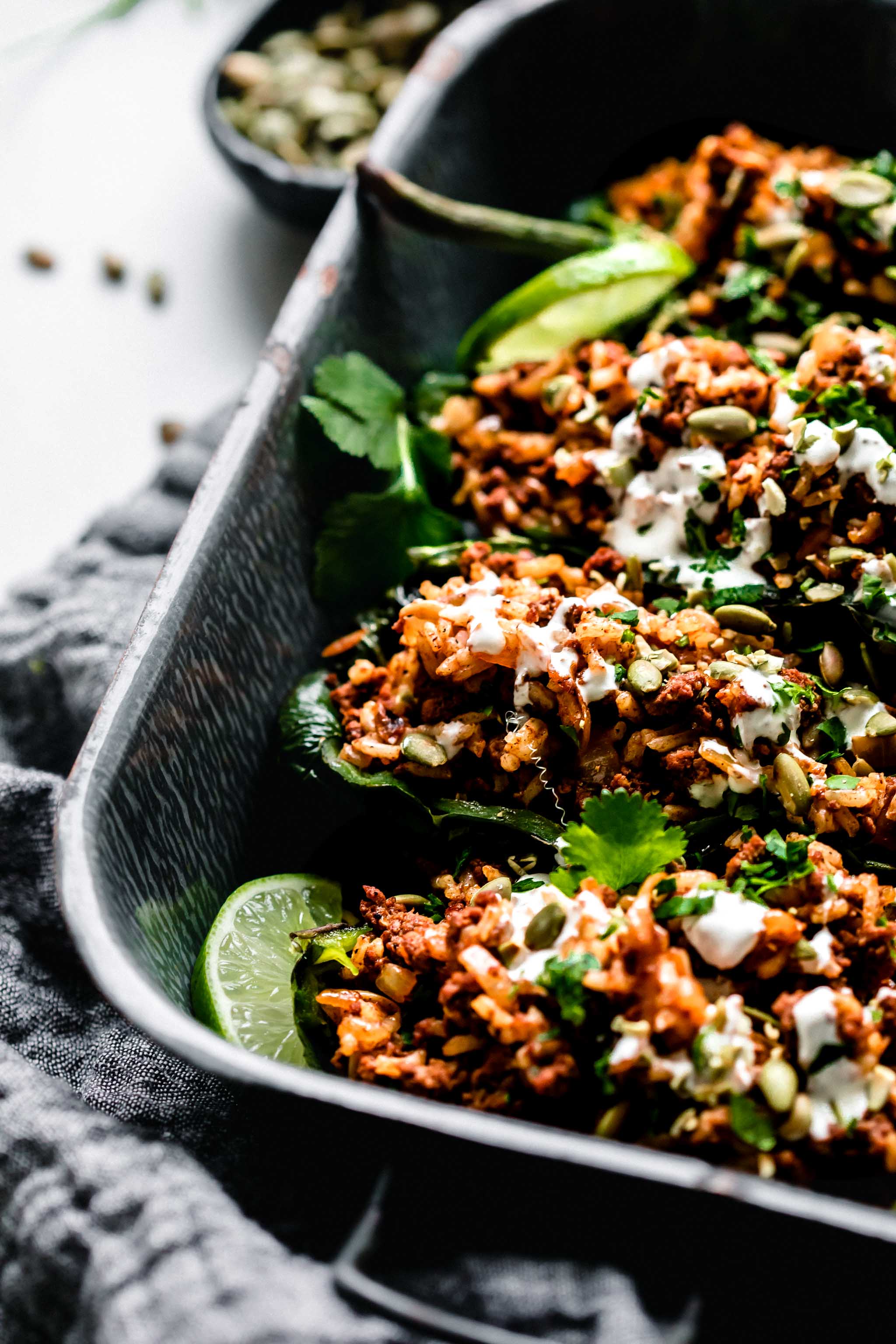 Stuffed Poblano Peppers with Lime Crema Platings + Pairings