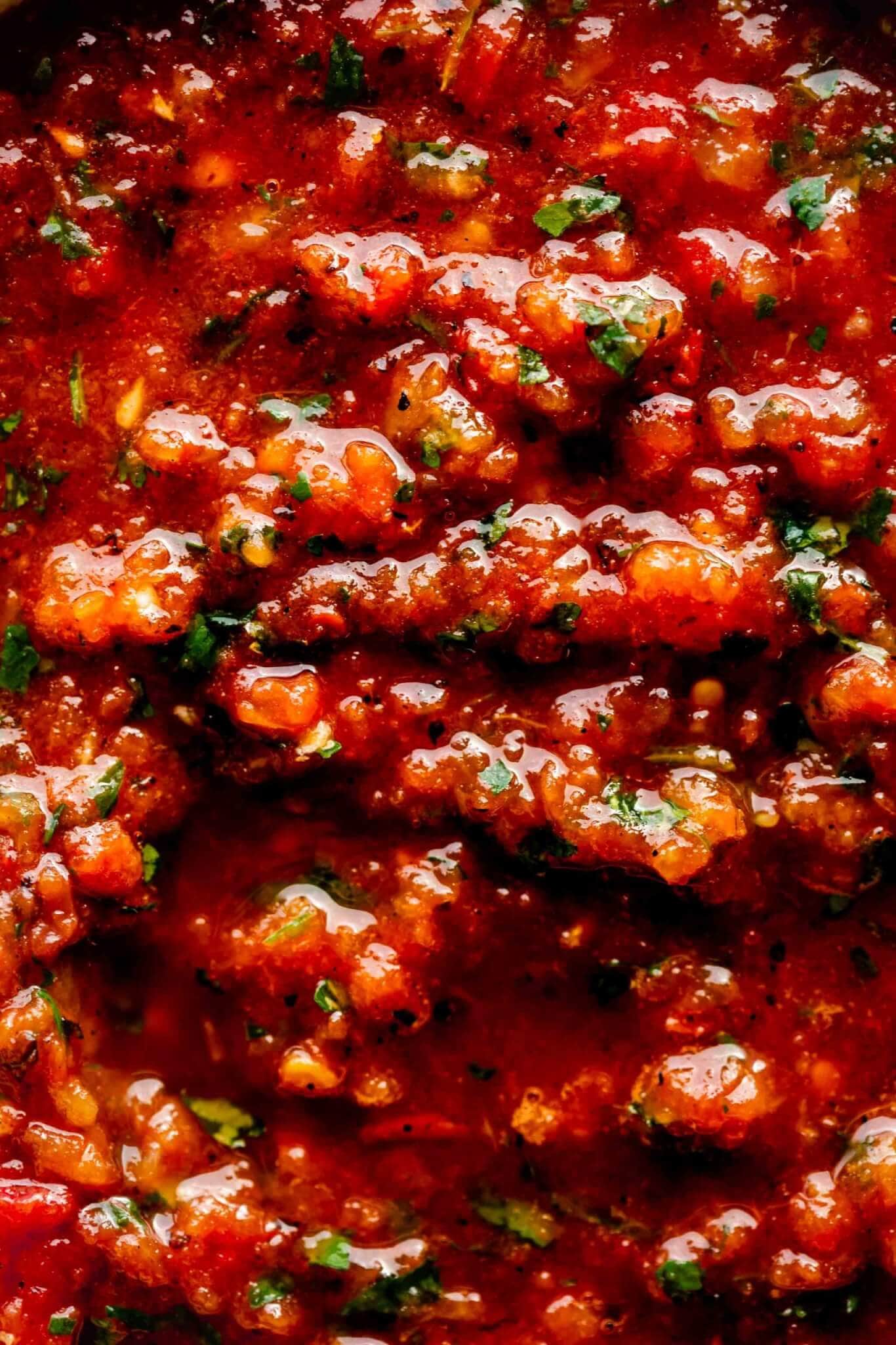Close up of salsa in bowl. 