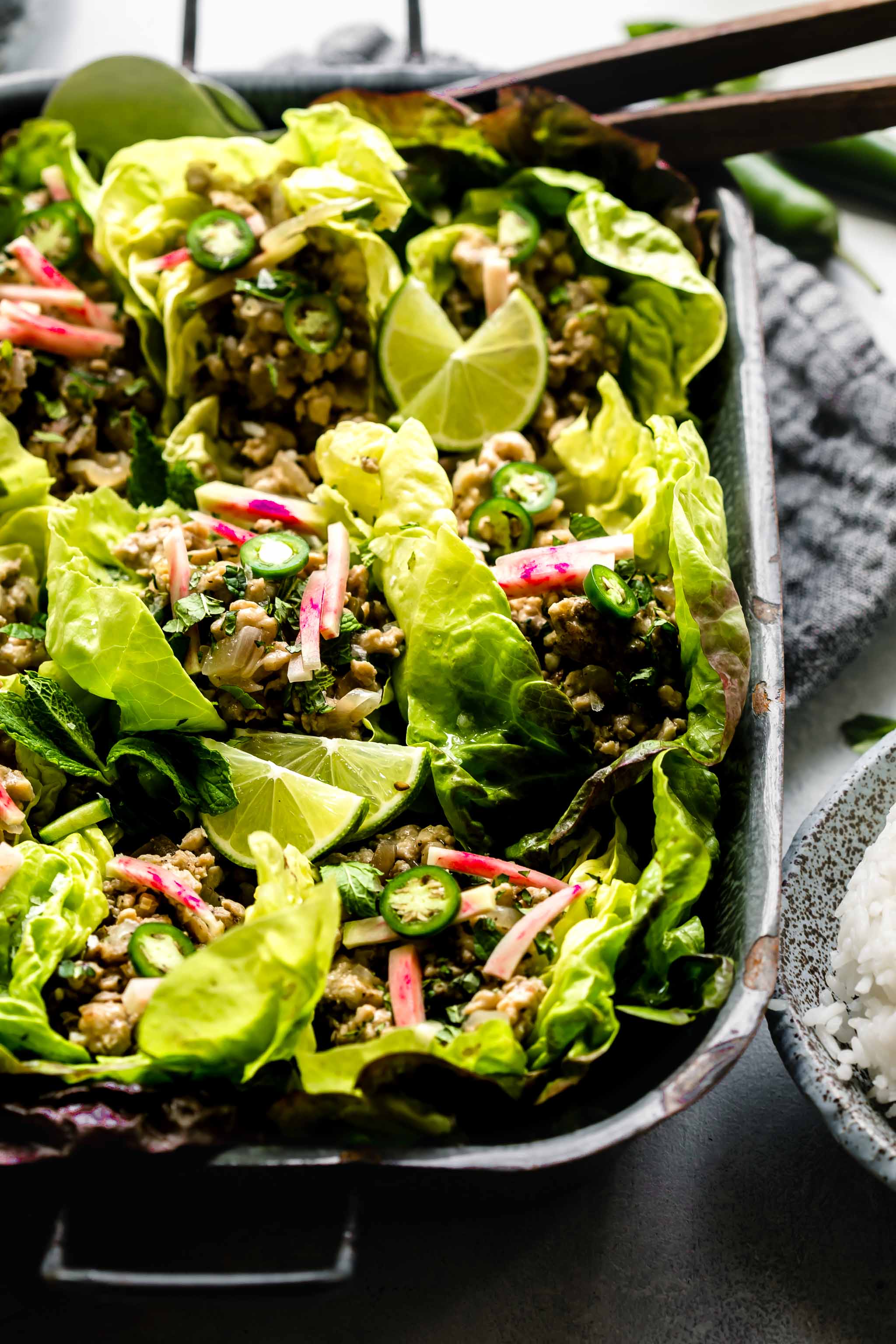 Chicken Larb Recipe // Thai Chicken Lettuce Wraps Platings + Pairings