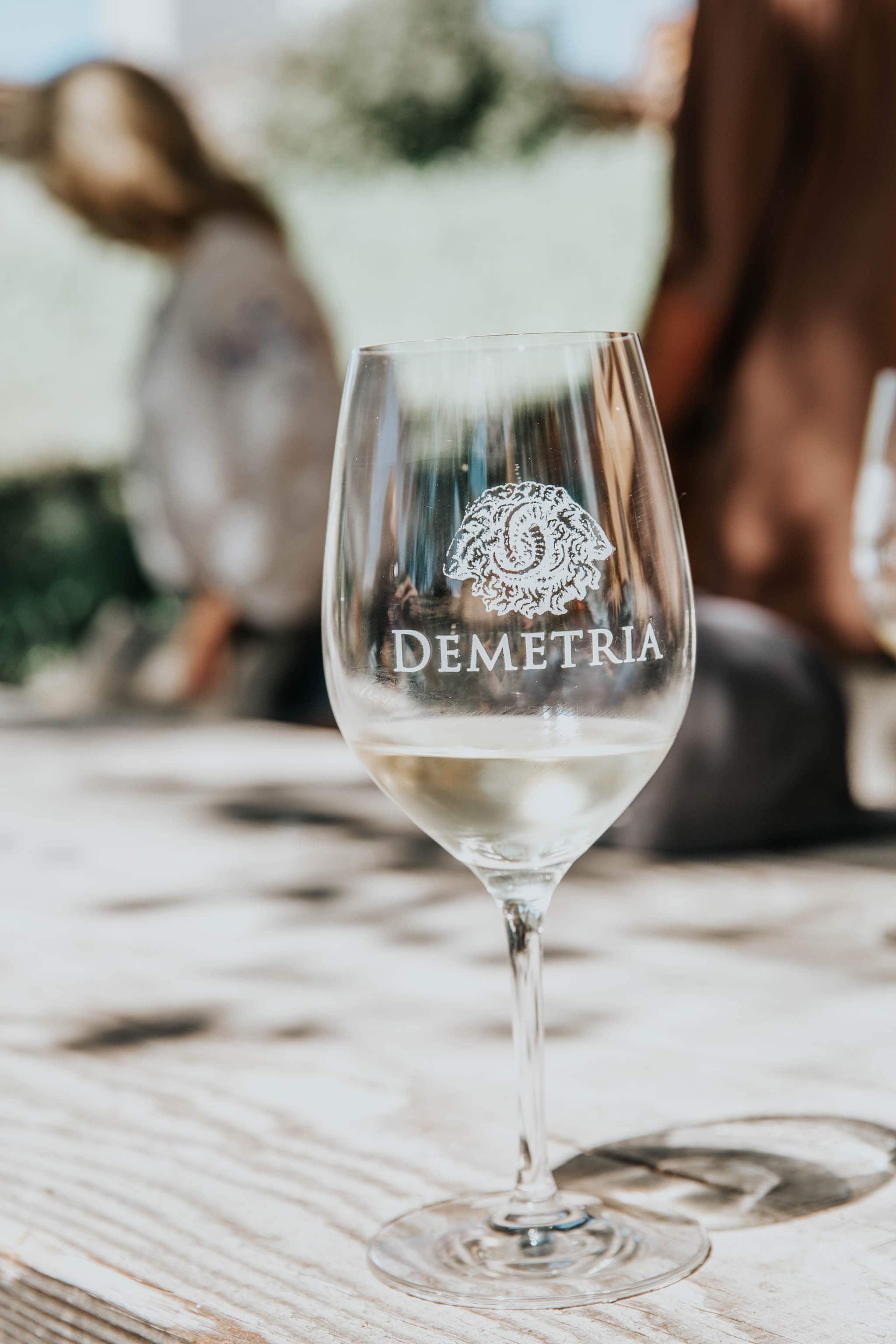 Wine glass at Demetria estate.