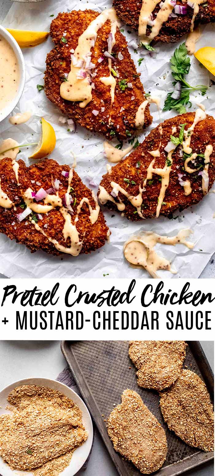 CrispyPretzel Crusted Chicken with CheddarMustard Sauce