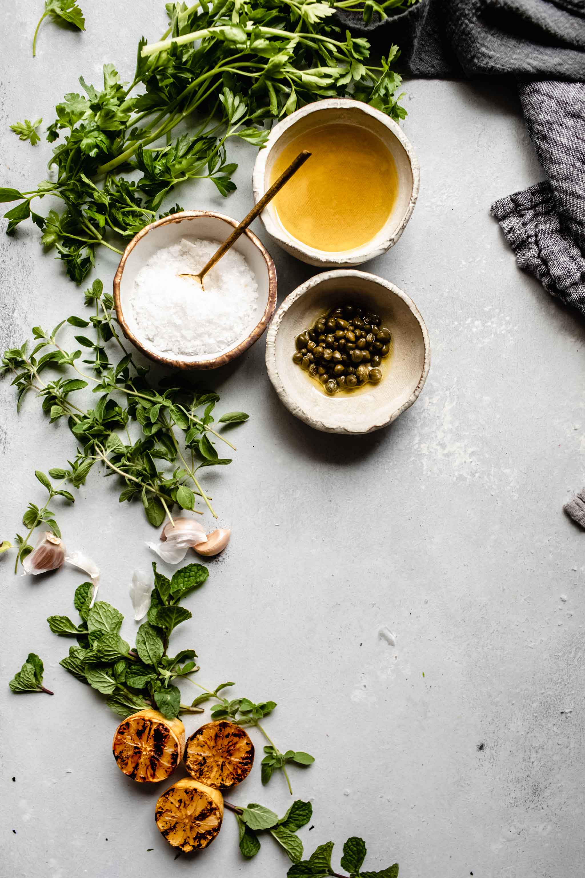 Ingredients for charred lemon chimichurri.