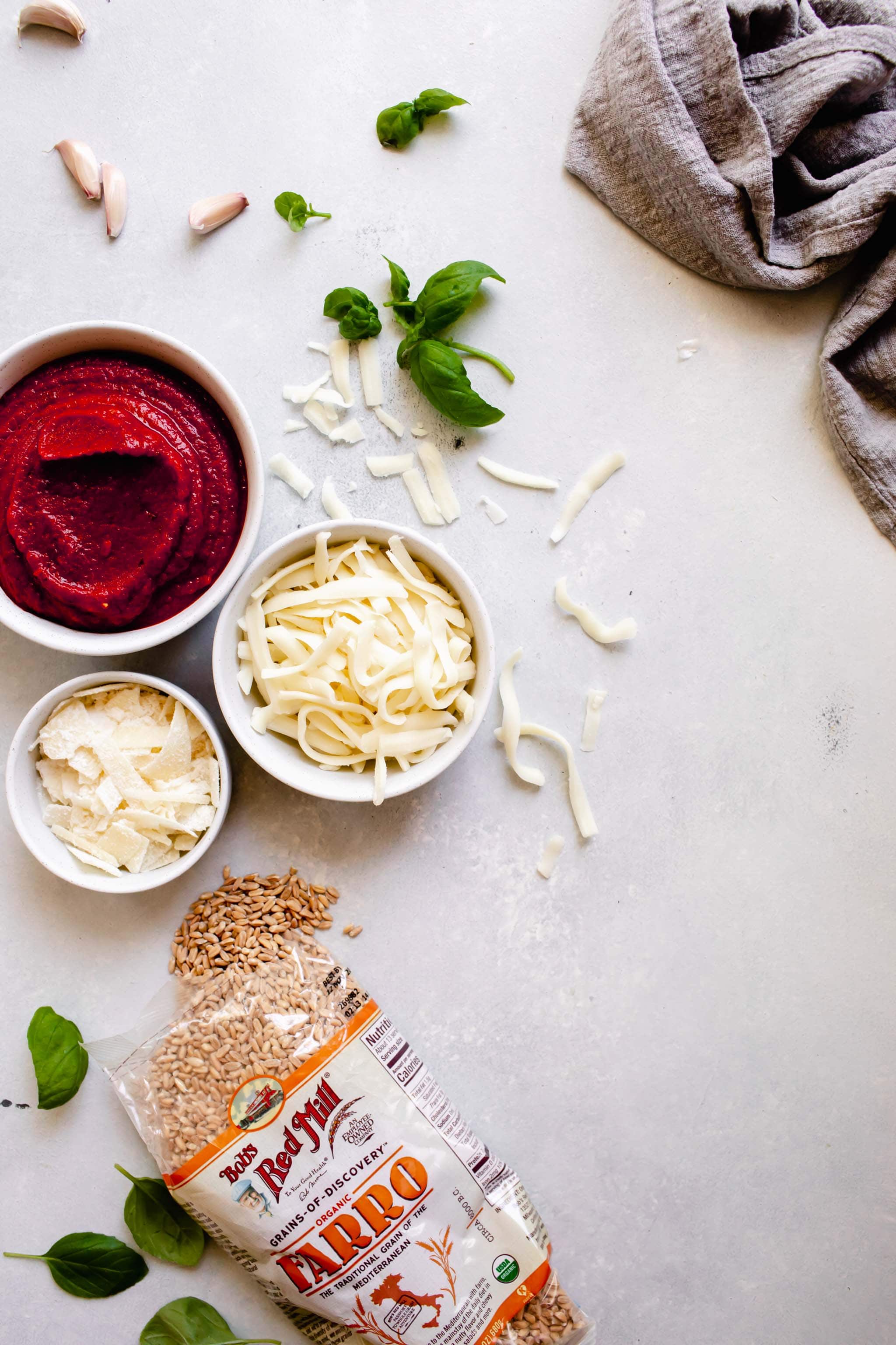 Ingredients for chicken parmesan skillet bake. 