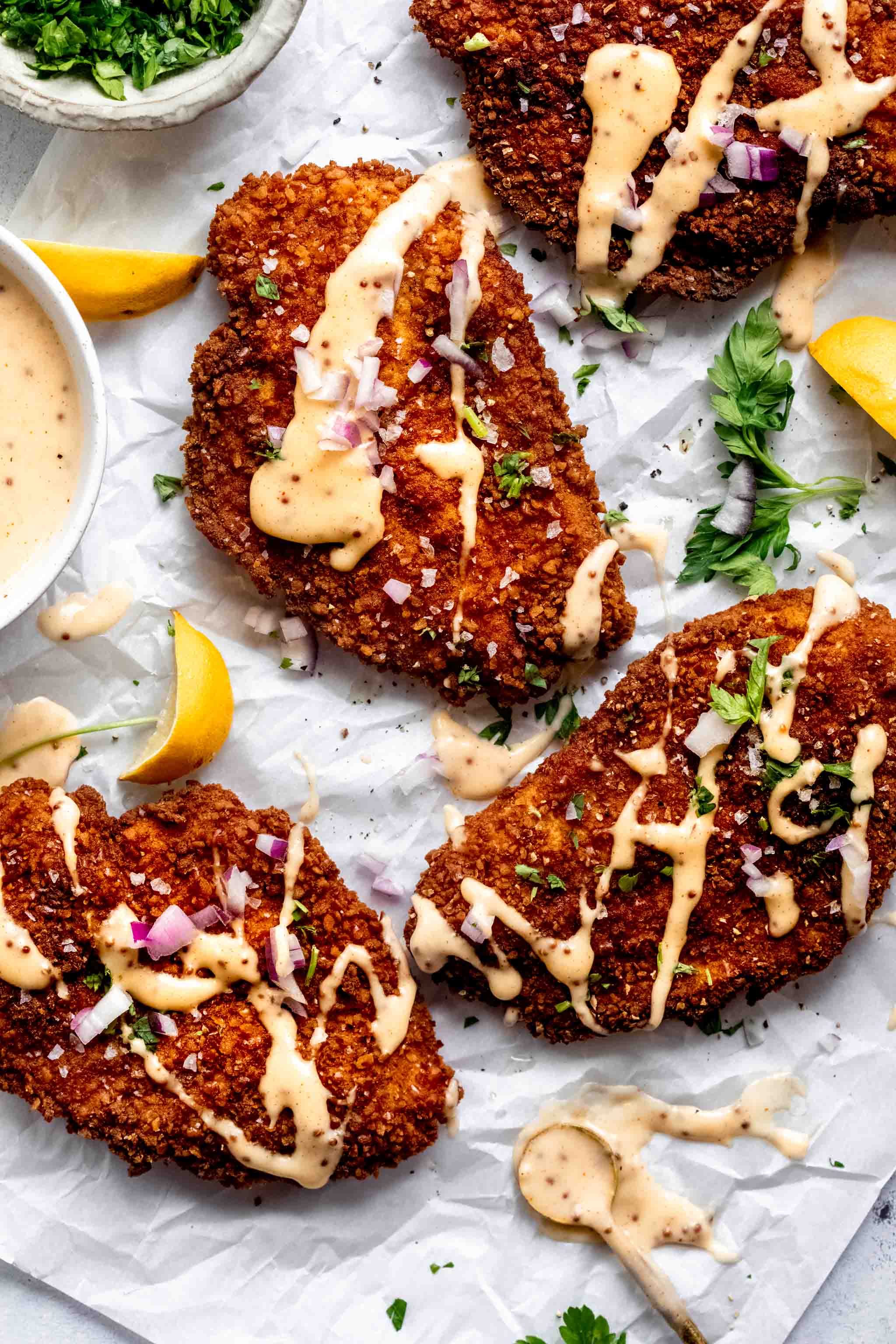 Pretzel Crusted Chicken with Cheddar-Mustard Sauce