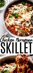 This Healthy Chicken Parmesan Skillet with Farro is an easy to prepare, hearty & healthy dinner that will be on your table in a hurry. // farro skillet // chicken parmesan // healthy dinner // chicken dinner // chicken recipe #chickenrecipe #chickenparmesan #farro