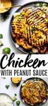Chicken with Peanut Sauce is like chicken satay without all the work of skewering. Delicious grilled chicken is drizzled with a spicy Thai peanut sauce. // easy peanut sauce // Thai peanut sauce // grilled chicken // #peanutsauce #thaipeanutsauce #grilledchicken #chickenwithpeanutsauce