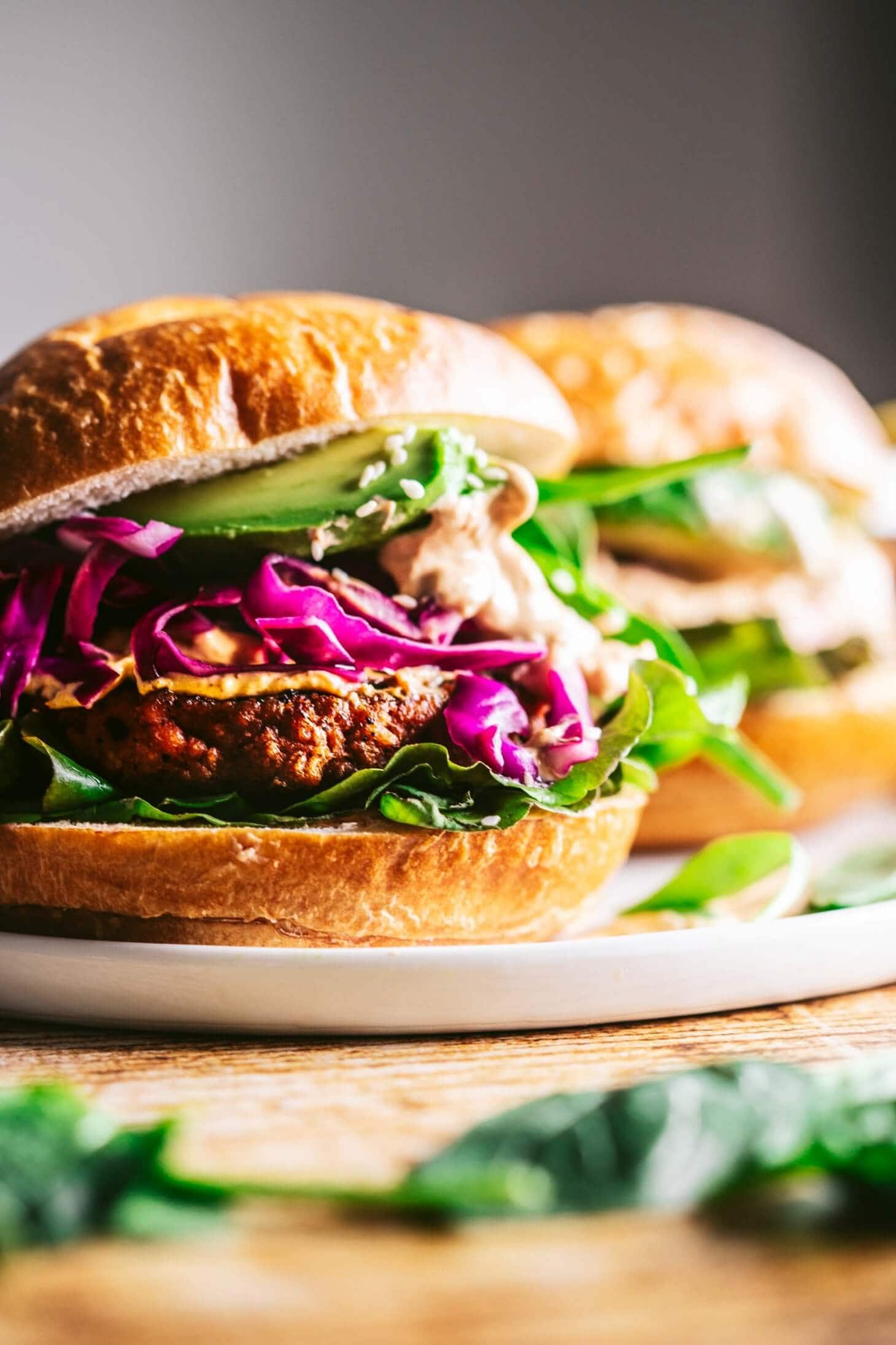 Veggie Burgers with Pickled Cabbage & Tahini Sauce Platings + Pairings