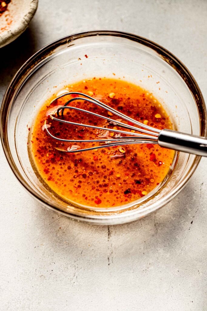 Miso glaze whisked together in bowl. 