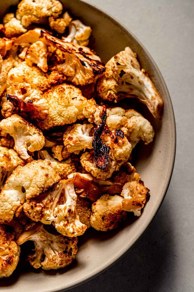 Miso baked cauliflower in bowl.