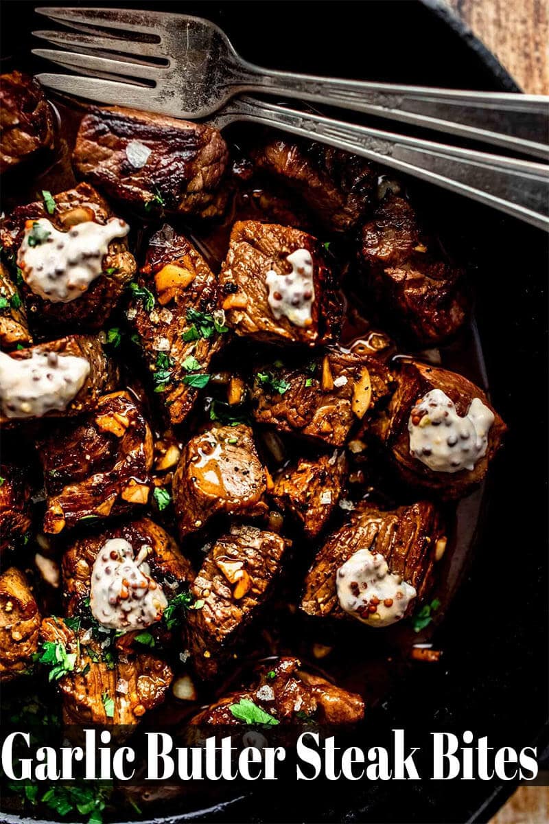 Garlic Butter Steak Bites Recipe with Sauce Platings + Pairings