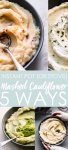 Mashed Cauliflower is a delicious, low carb & keto friendly side dish. With 5 flavor variations and instructions for making Stovetop Mashed Cauliflower or Instant Pot Mashed Cauliflower.