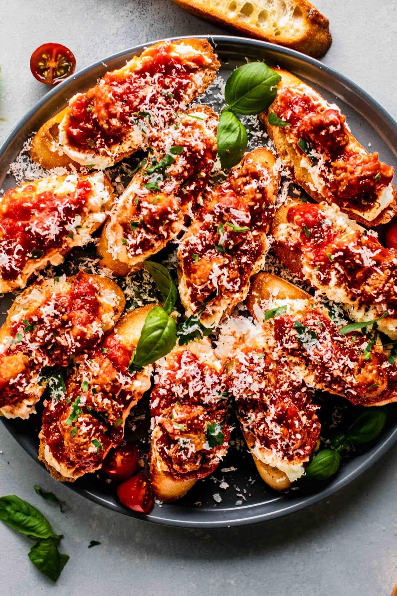 Overhead shot of crostini lasagna appetizer