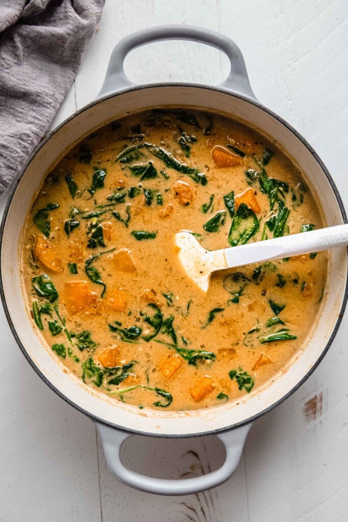 Butternut squash curry in dutch oven. 