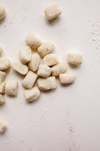 Close up of prepared gnocchi before cooking.