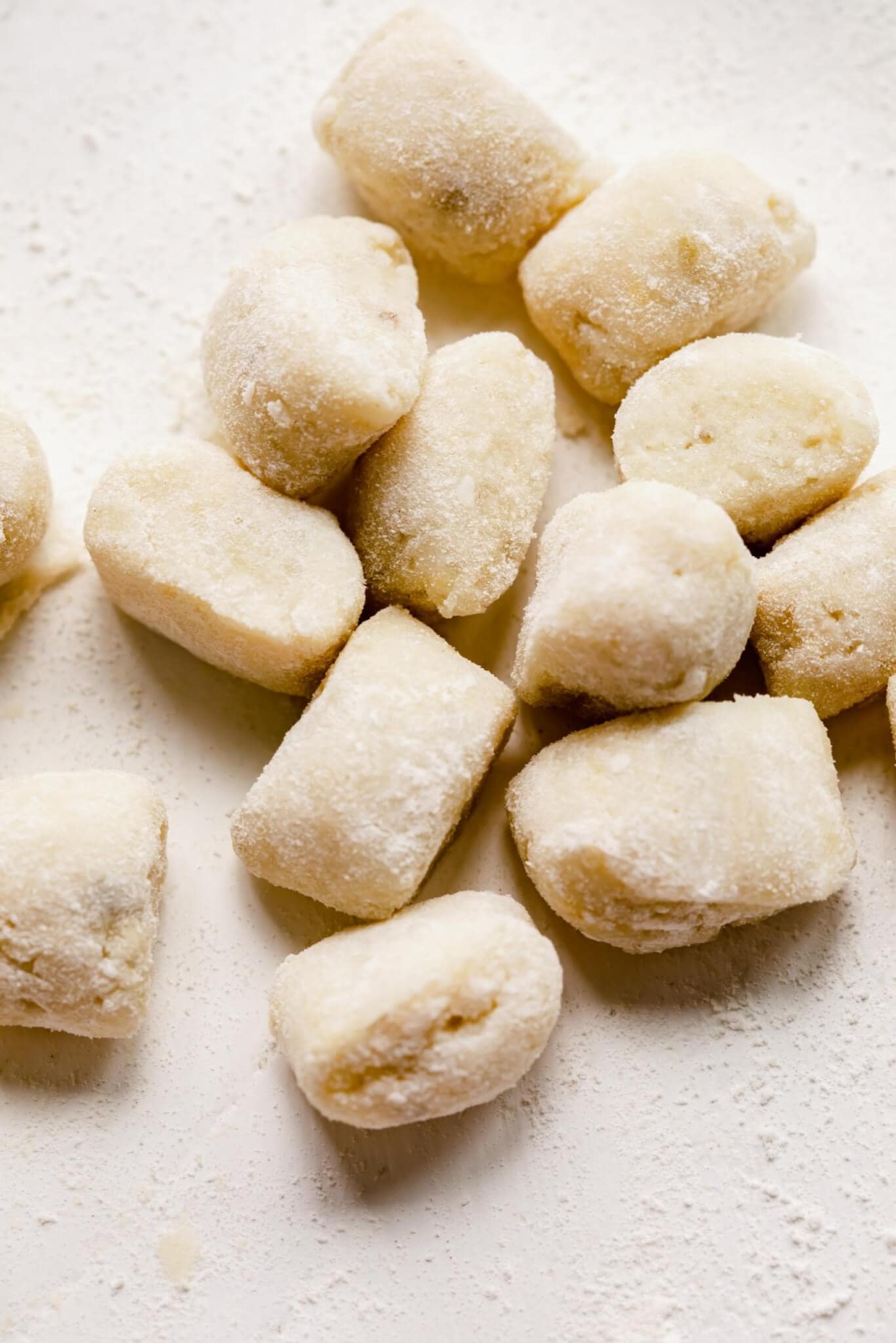Close up of prepared gnocchi before cooking.