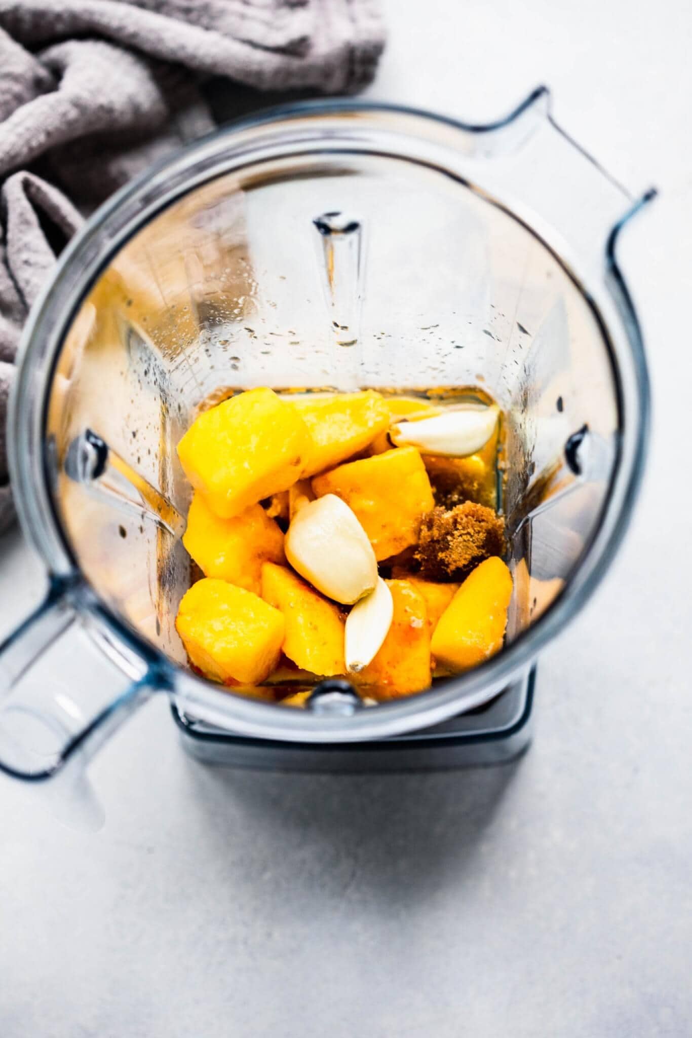 Ingredients for mango marinade in blender