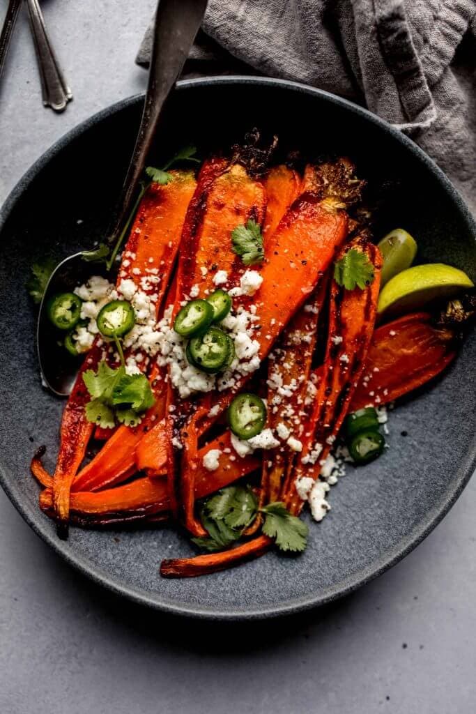 Roasted carrots on plate. 