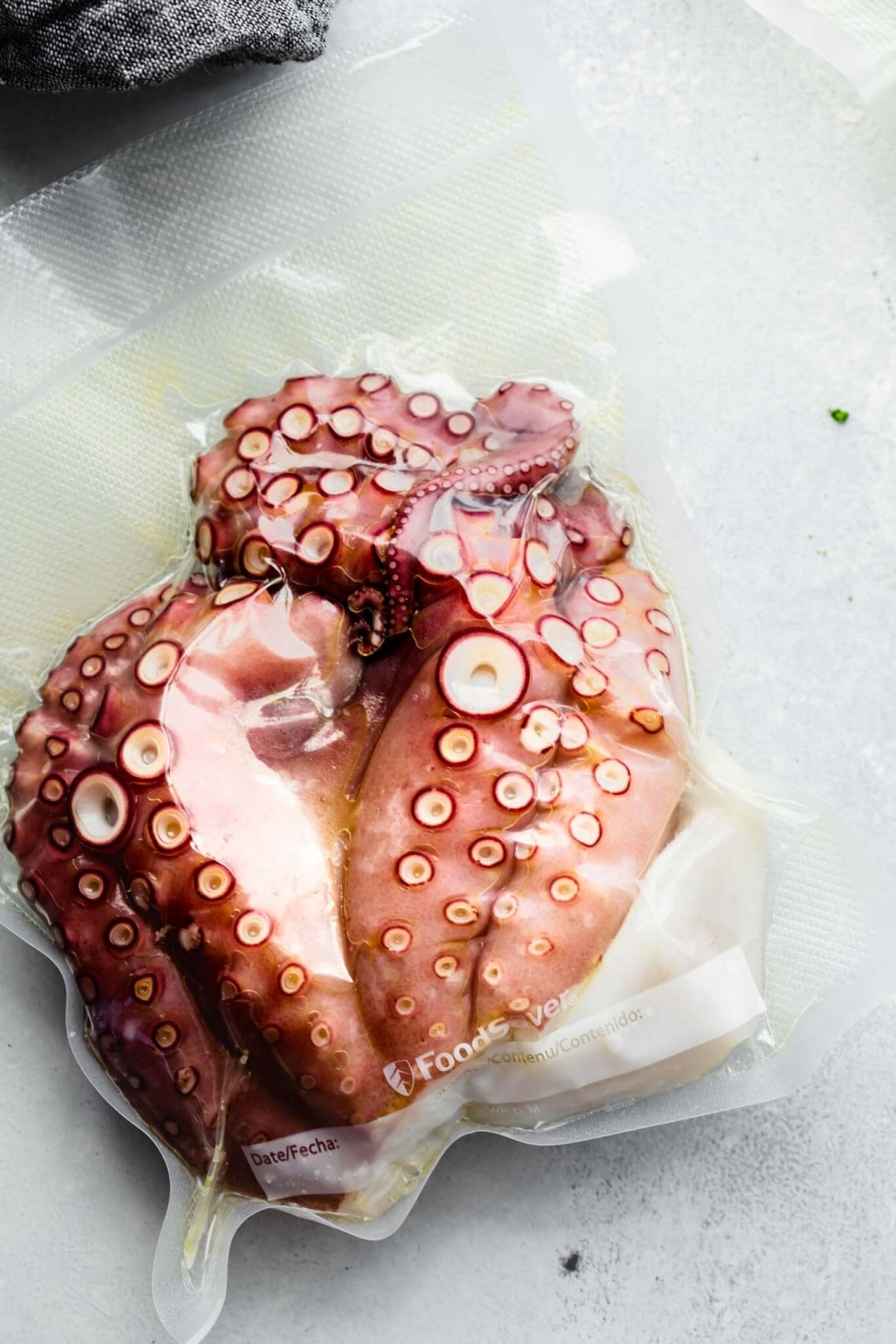 Octopus bagged up in food saver bag.