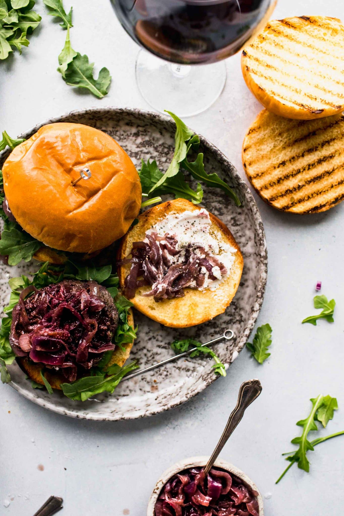 Lamb Burgers with Goat Cheese & Caramelized Onions