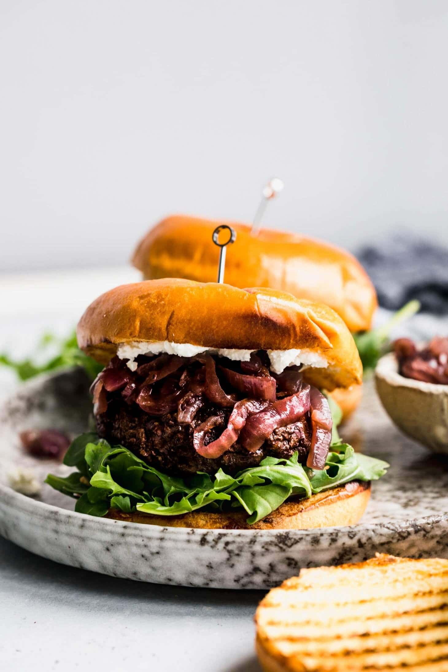 Lamb Burgers with Goat Cheese & Caramelized Onions