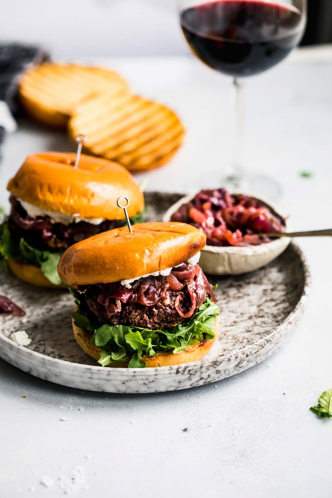 Lamb Burgers with Goat Cheese & Caramelized Onions