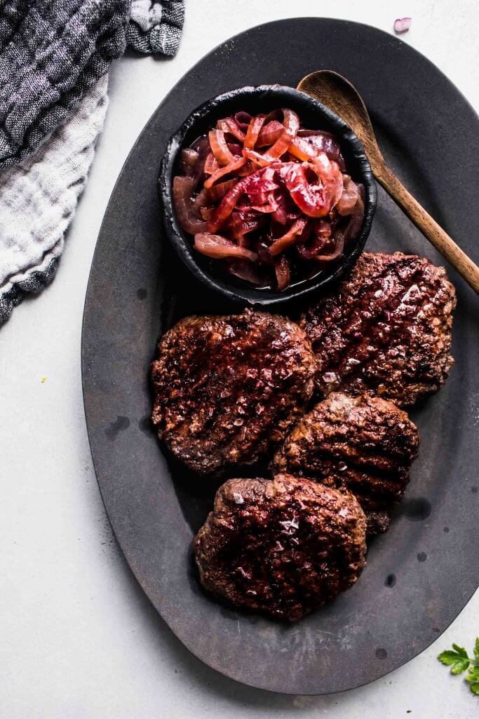 Lamb Burgers with Goat Cheese & Caramelized Onions