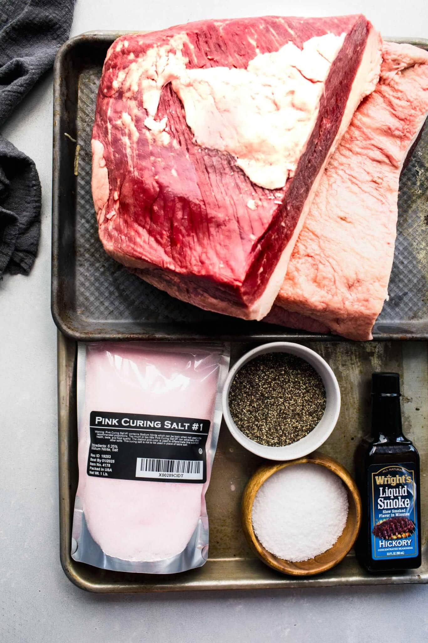 Ingredients for sous vide brisket on tray