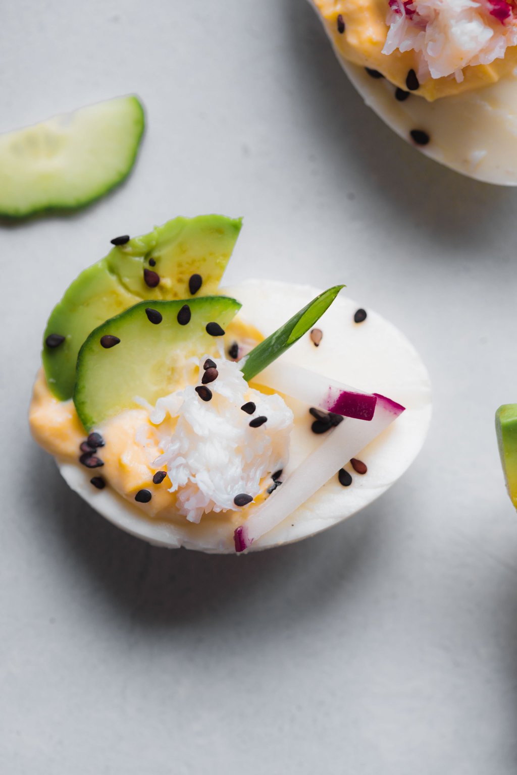 California Roll Deviled Eggs (Crab Deviled Eggs) Platings + Pairings