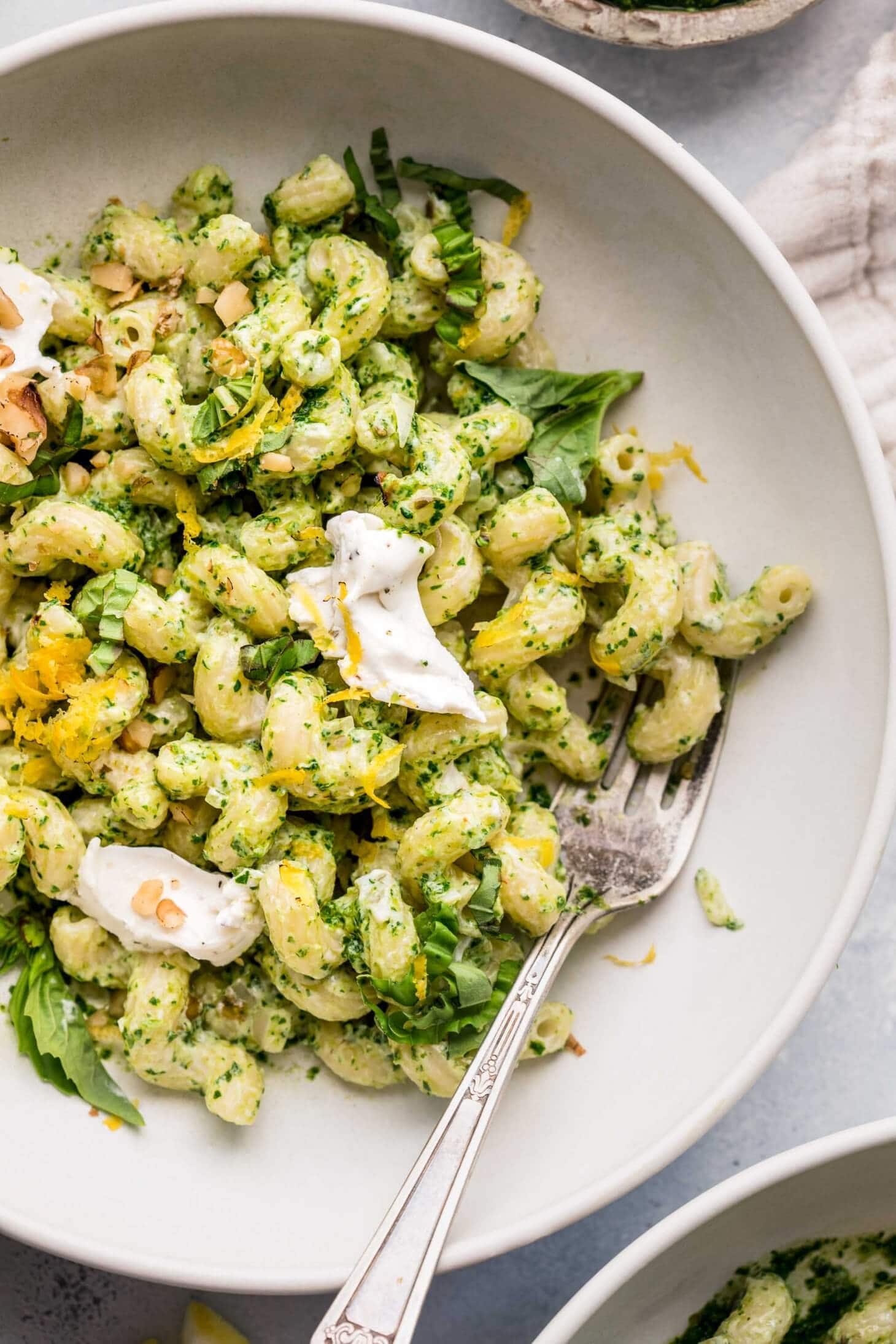 Goat Cheese Pasta with 5Minute Lemony Kale Pesto Platings + Pairings