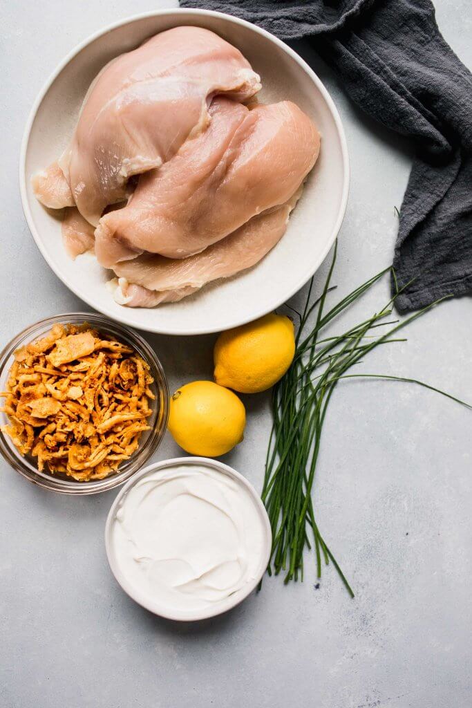 Ingredients for sour cream and onion chicken on counter. 