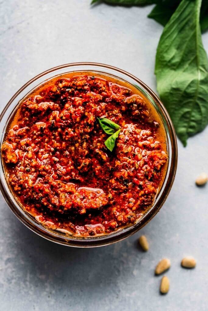 Sun dried tomato pesto in jar.