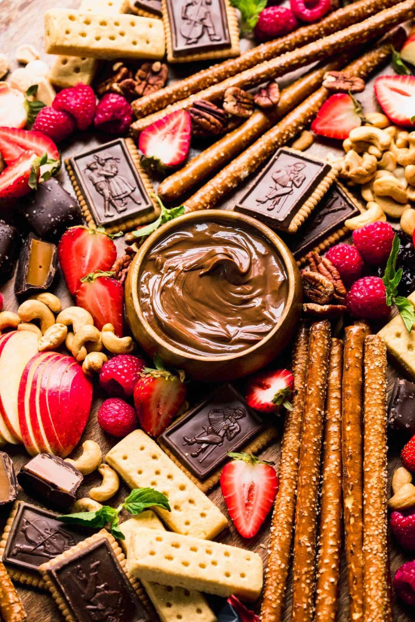 Close up of chocolate charcuterie board. 