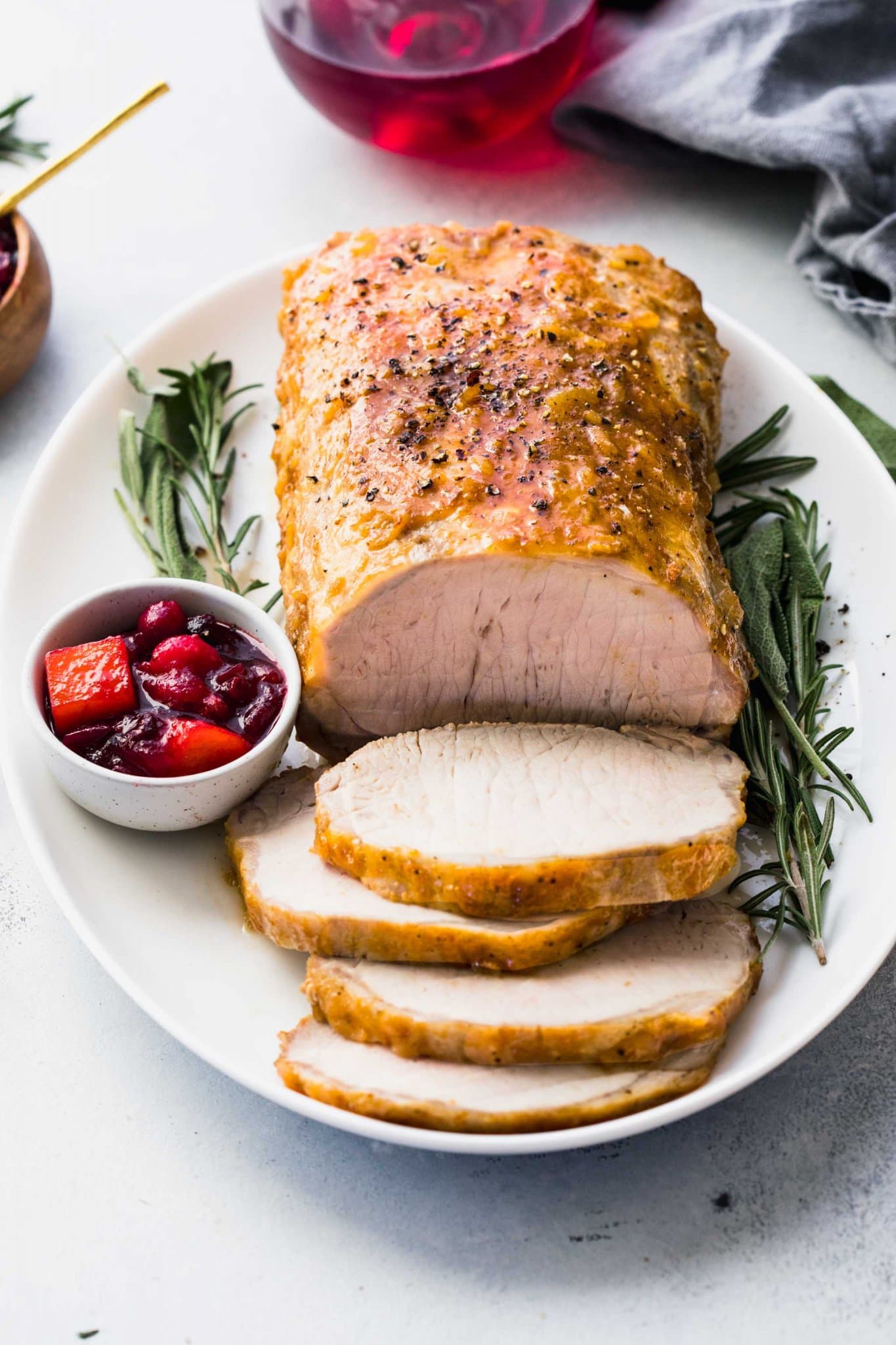 Glazed Pork Loin with Cranberry Mango Sauce Platings + Pairings