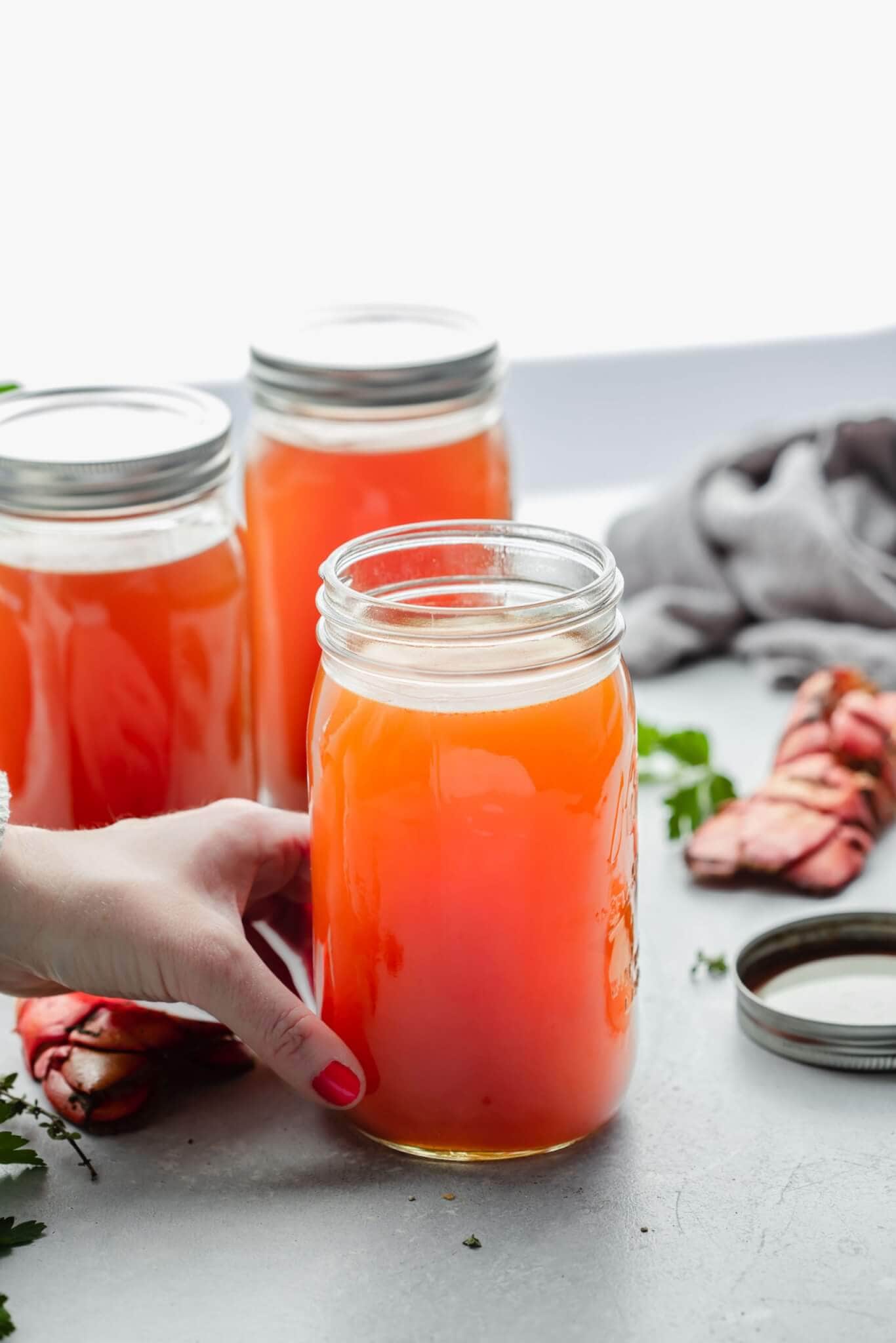 Seafood stock in jars