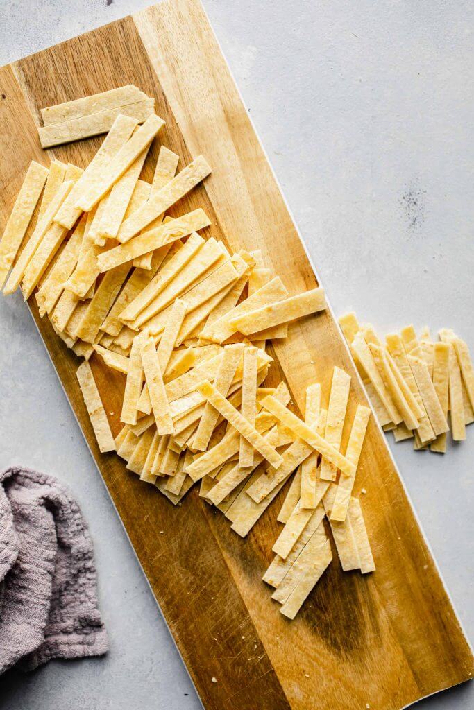 Tortilla cut into strips. 