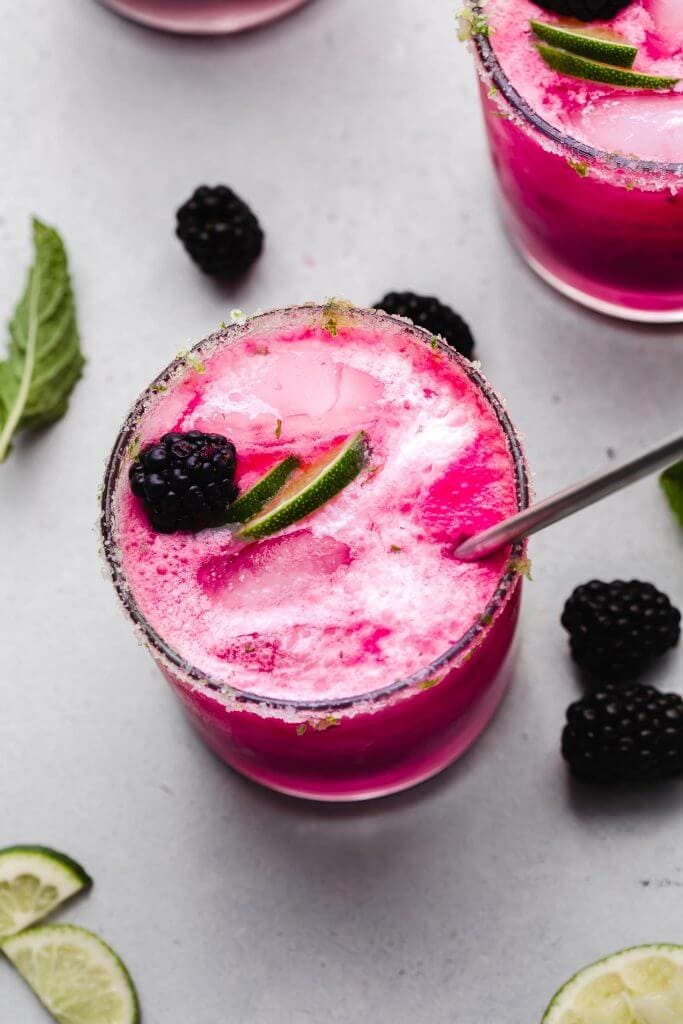 Overhead shot of blackberry mojito. 